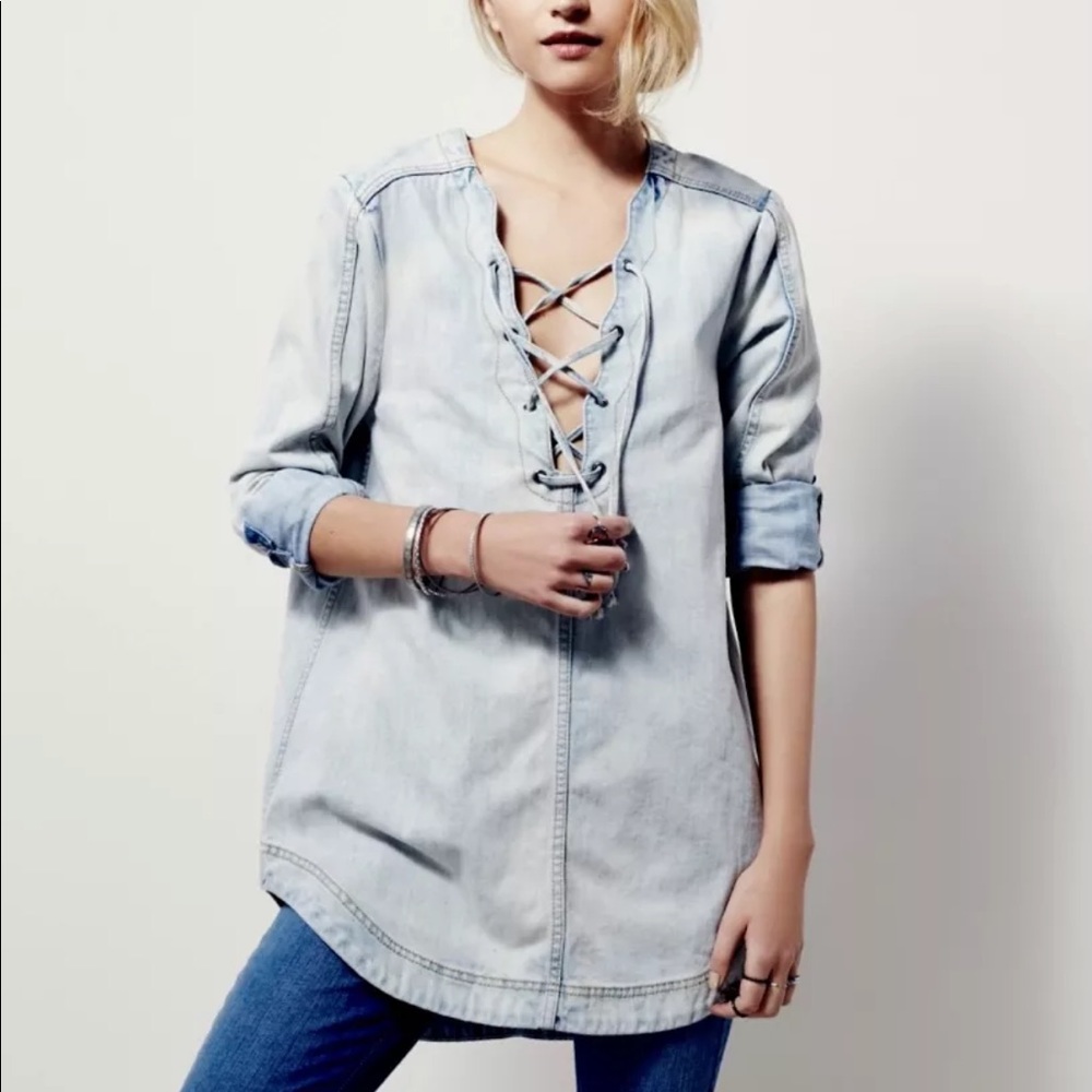 Free people light denim tunic dress S? M?